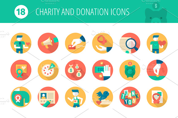 Charity and Donation Flat Icons preview 2