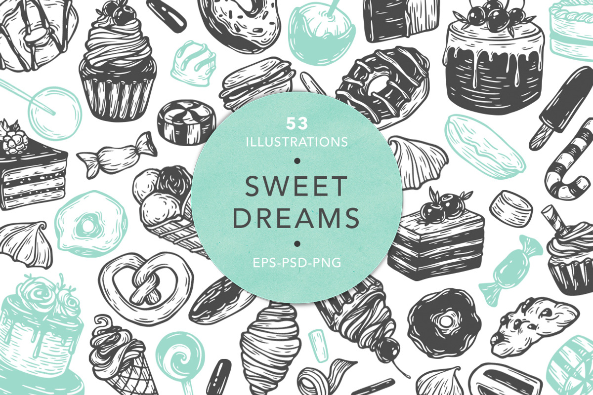 Sweet Dreams. Vector Set., a Food Illustration by Olga Olmix (Photo 1 of 8)