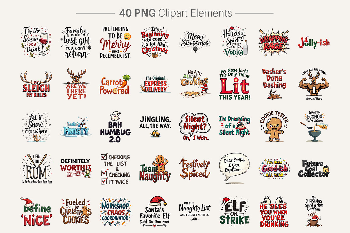 Grumpy Holiday Sassy Quote Clipart, an Illustration by Artnoy (Photo 2 of 8)