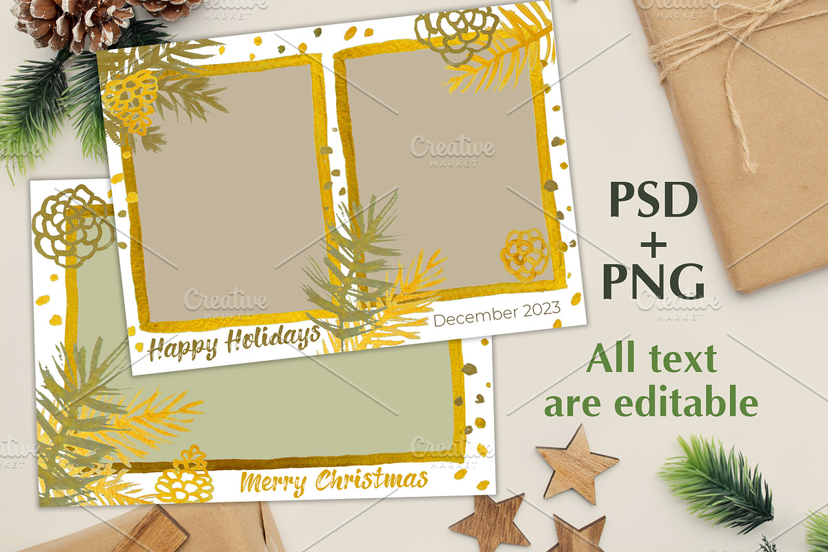 Boho Holiday PhotoCards PSD Template, a Card Template by PSD templates and Photos (Photo 4 of 6)