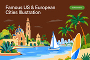 30 Famous US & European Cities, a Transportation Illustration by Vectors Market (Thumbnail 1 of 10)