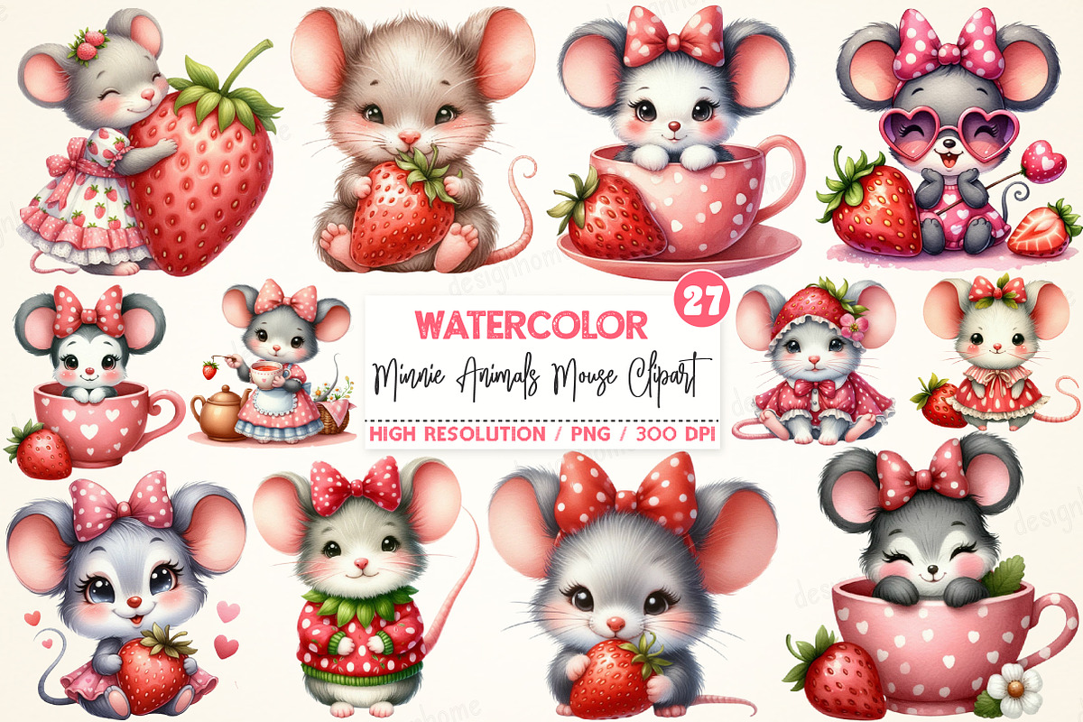 Minnie Animals Mouse Strawberry Clip, an Illustration by SinaCreation (Photo 1 of 5)