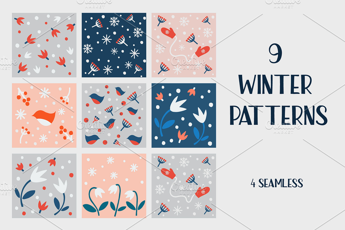 Winter Patterns Set, a Decorative Illustration by DikayaMiau (Photo 1 of 10)