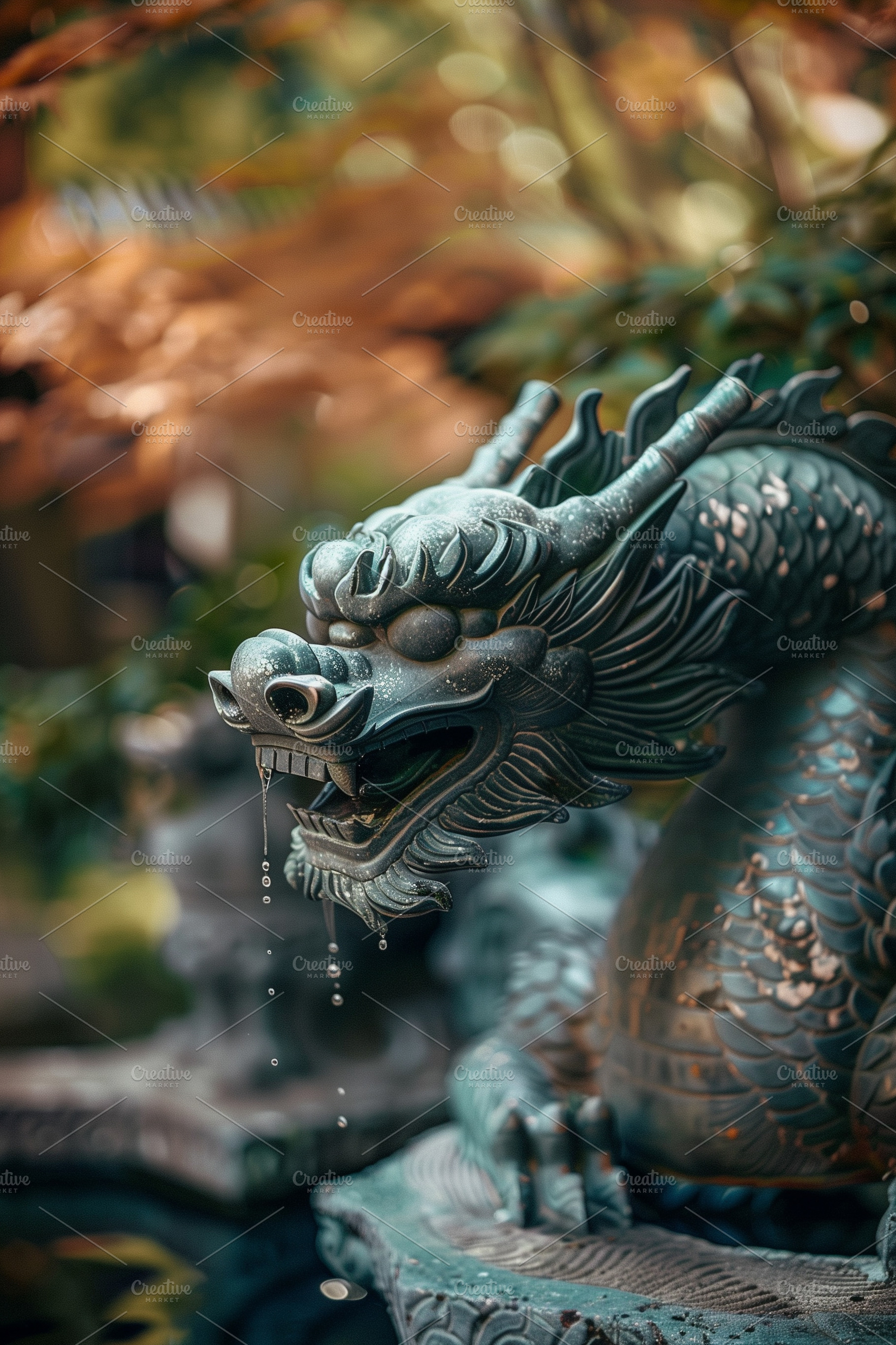 Old dragon statue in forest, an Arts & Entertainment Photo by MistyDay