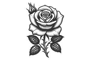 Rose Flower engraving sketch vector, an Object Illustration by AlexArt