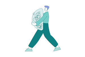 Sad Man Carrying Clutter or Tangled, an Illustration by TopVectors