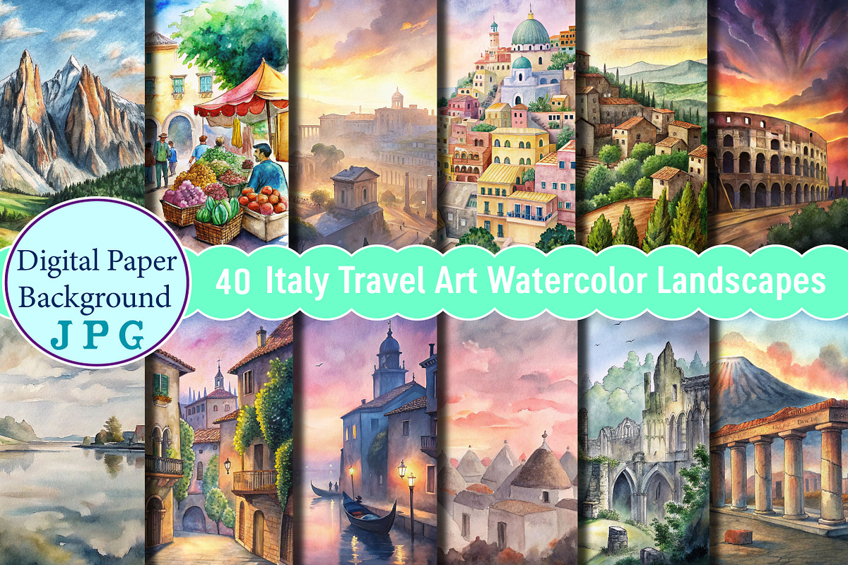 Italy Travel Art Watercolor Digital, a Background Photo by Wow Magic (Photo 2 of 2)