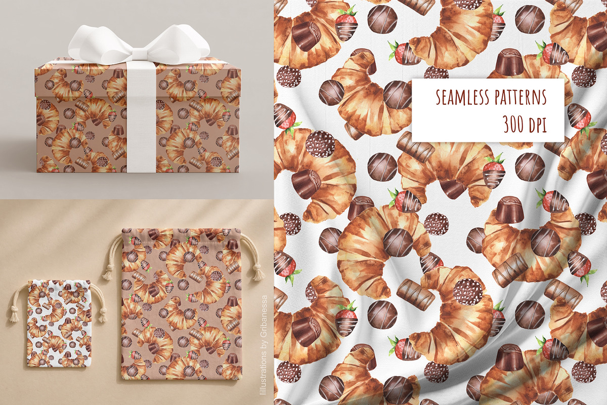 Croissants & Chocolate Pattern, a Pattern Graphic by Gribanessa (Photo 2 of 4)