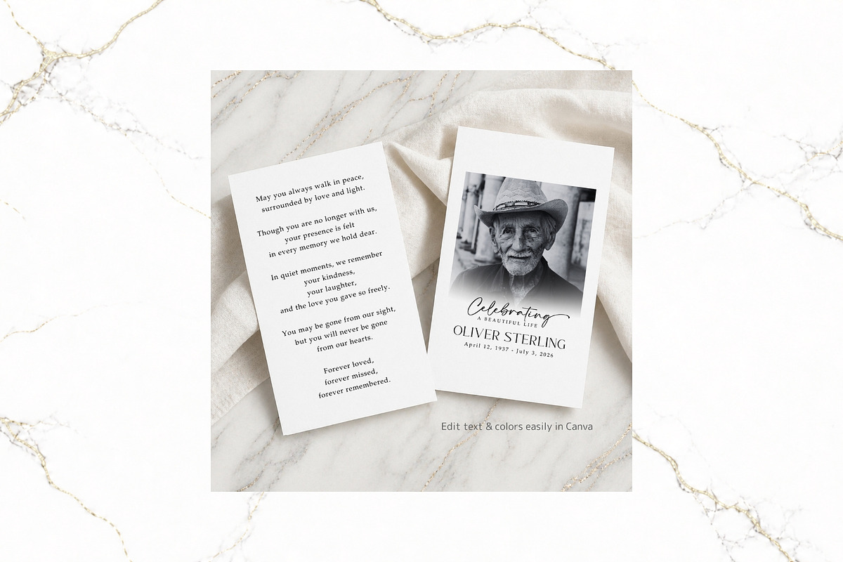 Funeral Prayer Card B&W Canva FR005, a Card Template by TyphoonStudio (Photo 4 of 6)