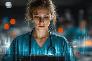 Female Doctor Reviewing Digital Medi, a Photo by Pixeness Studio