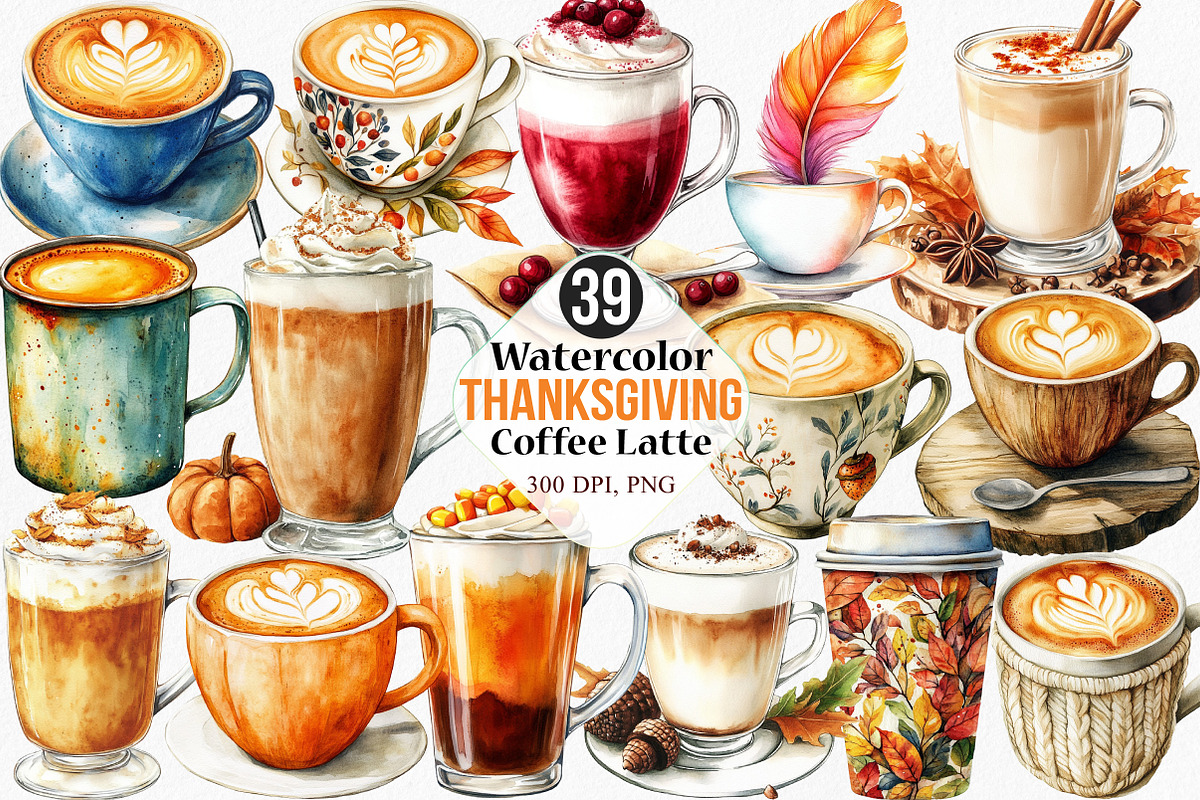 Thanksgiving Coffee Latte Clipart, an Illustration by Canvas Craft (Photo 1 of 8)