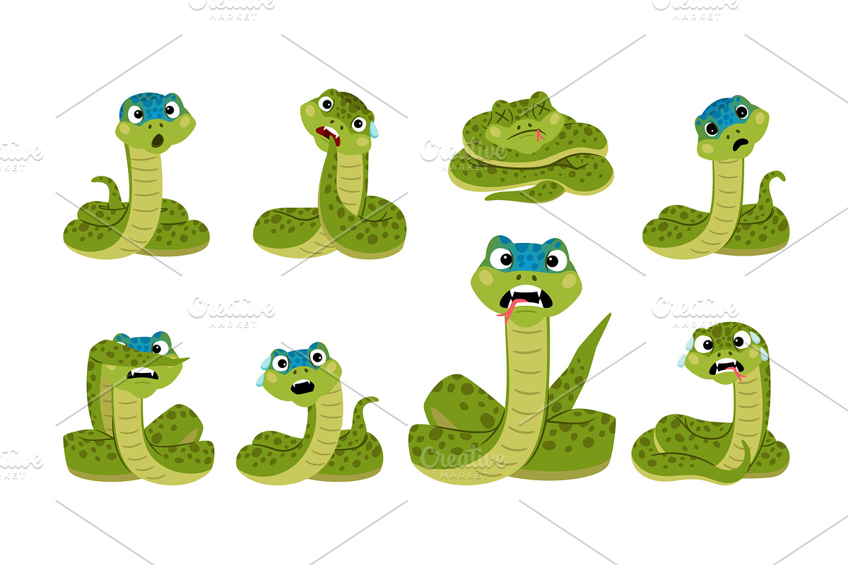 Set of cute cartoon scared snakes, an Animal Illustration by Stock-Smart-Start