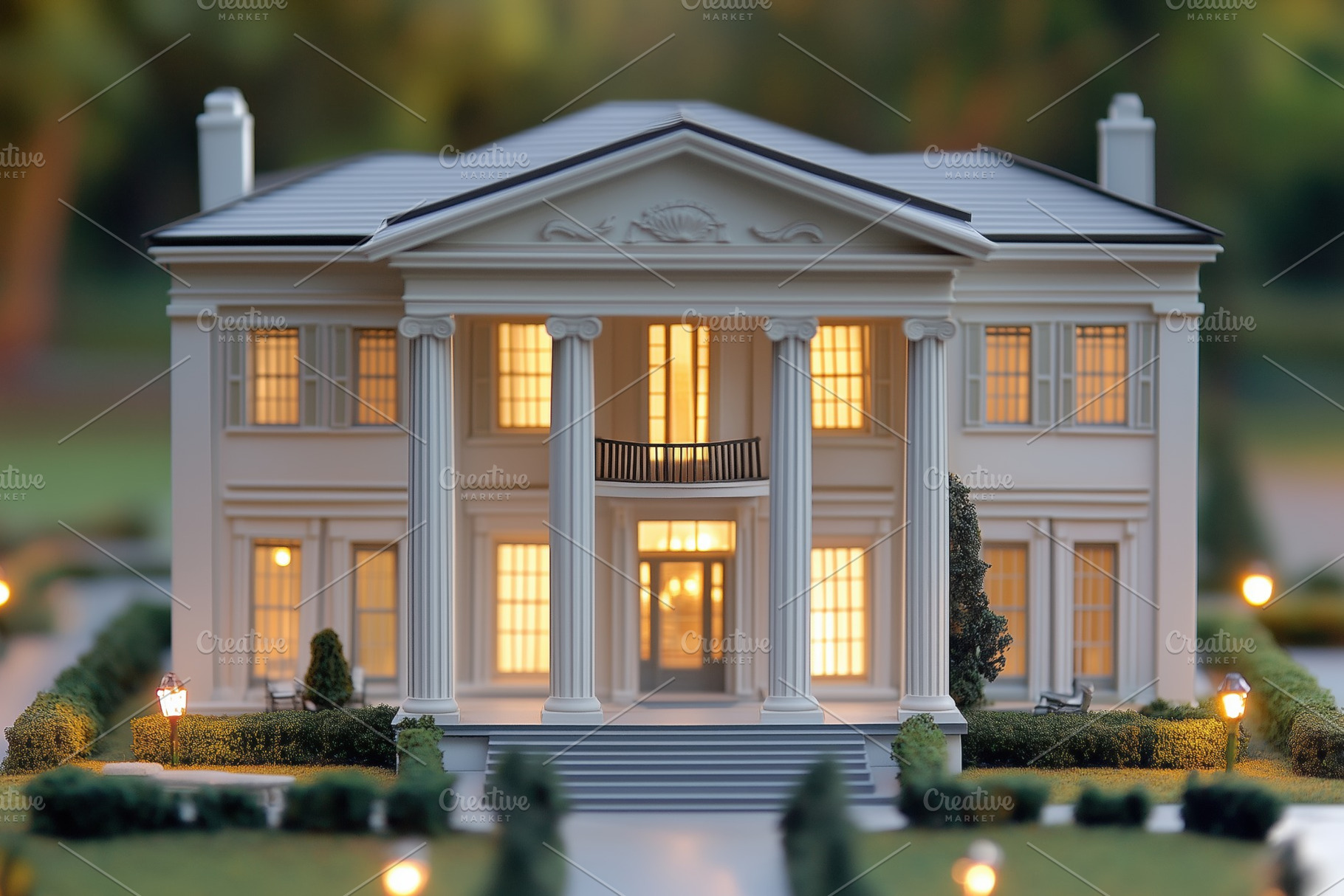 A Greek Revival house style detailed model of a classic mansion with ...