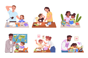 Parents help homework. Teacher teach, an Education Illustration by Stock-Smart-Start