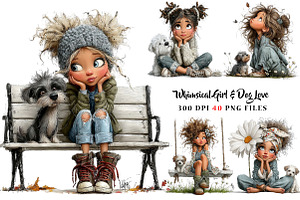 Whimsical Girl & Dog Love, a Seasonal Illustration by CreationArt
