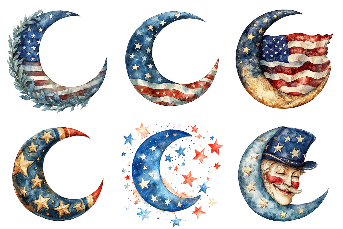 Patriotic Moons Clipart PNG, an Illustration by SinaCreation (Photo 3 of 5)