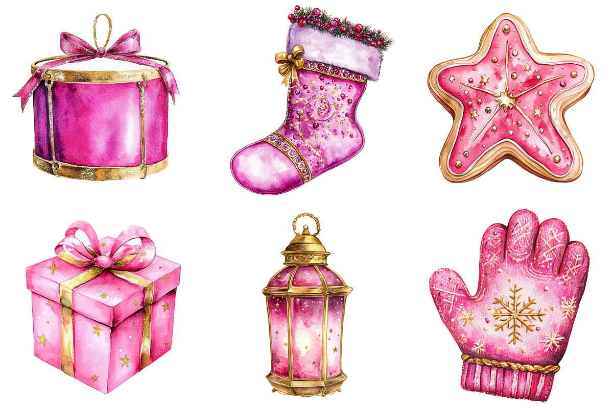 Chic Neon Pink Christmas Clipart, a Seasonal Illustration by CitraGraphics (Photo 2 of 7)