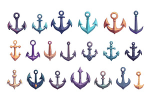 Cartoon anchors. Isolated anchor, an Object Illustration by Valerie Bodnar
