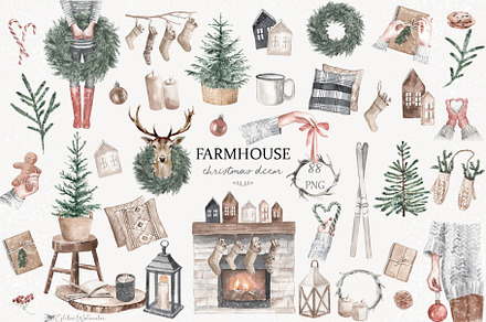 Christmas watercolor decor clipart
