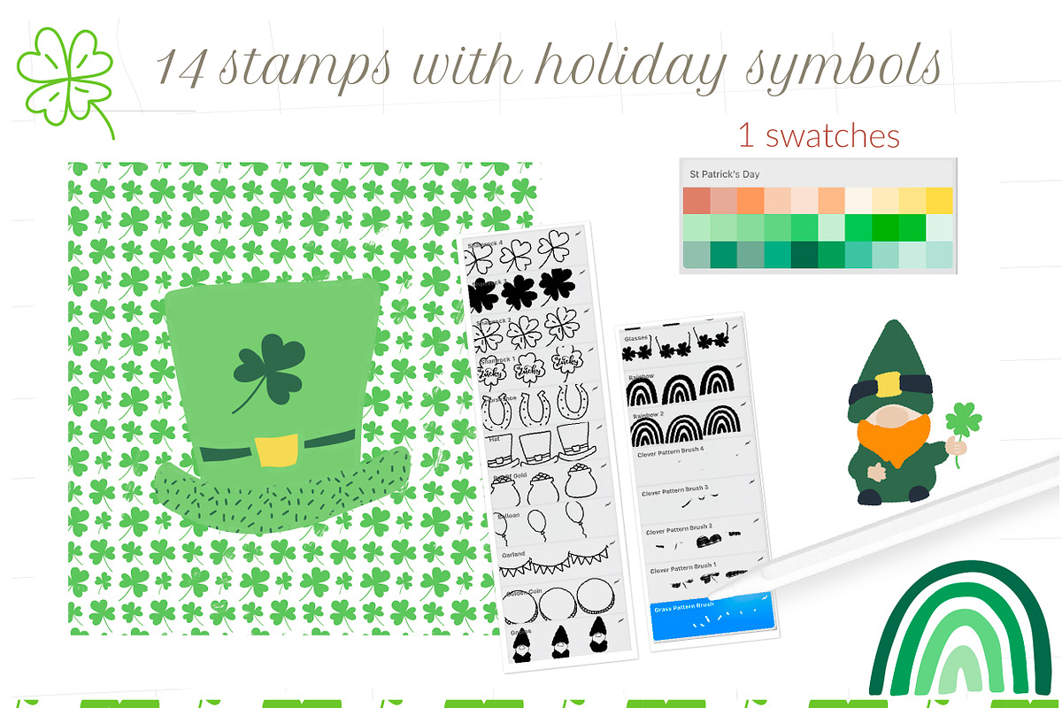 St Patricks Day stamps for Procreate, a Brush Add-On by Let's Art