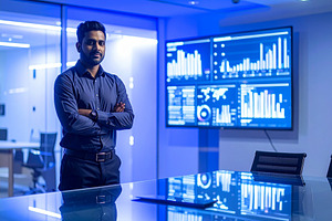 Professional in a creative tech studio, surrounded by prototypes, a Technology Photo by DanFLCreativo