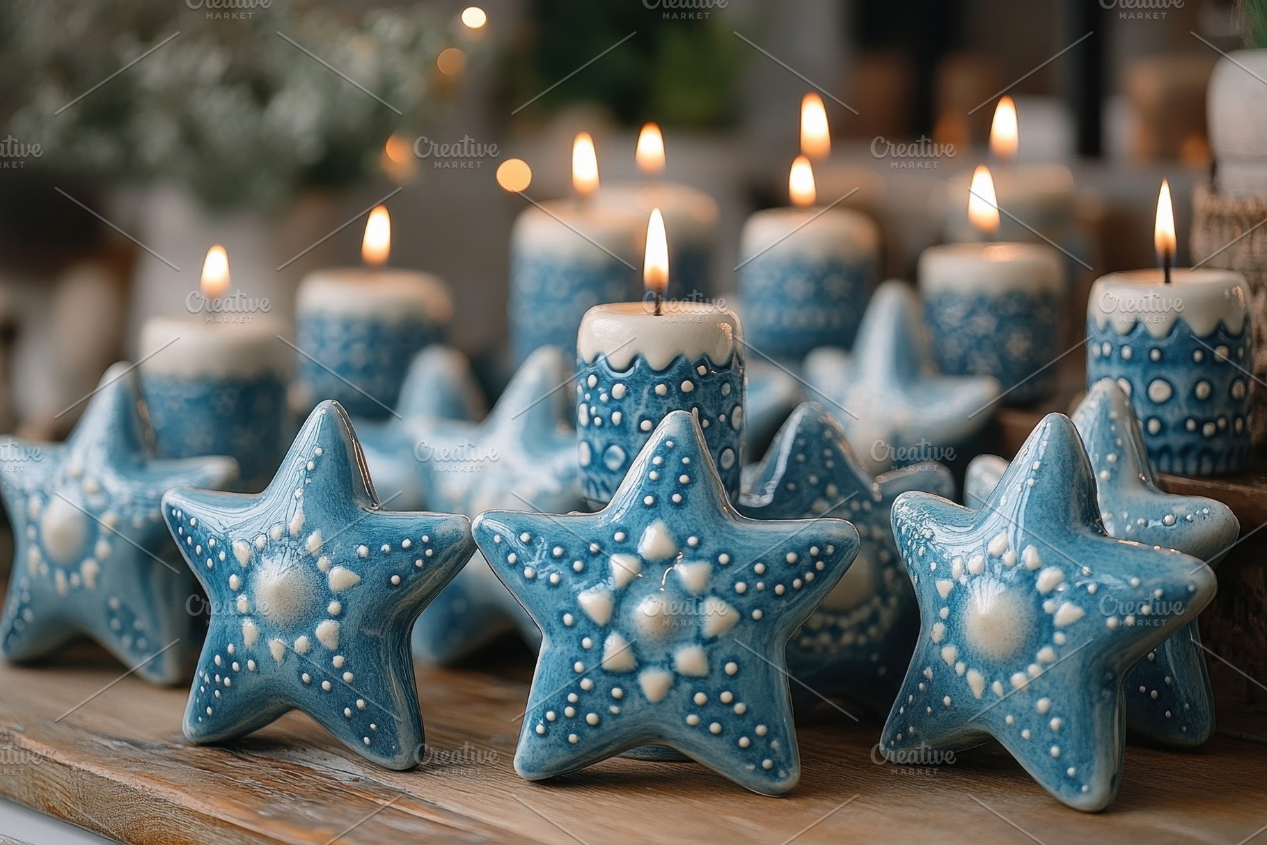 Beautiful star-shaped candles illumi, a Photo by Tanuart