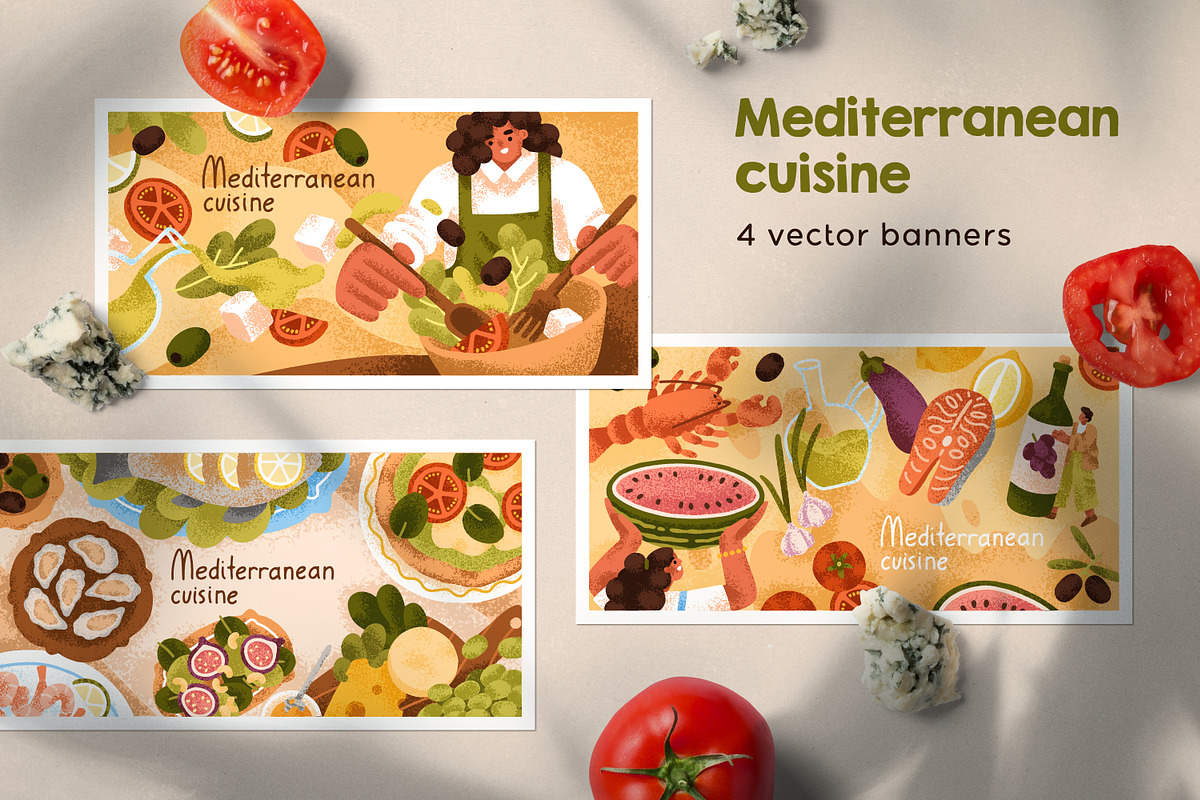 Mediterranean cuisine, food banners, a Food Illustration by Good Studio (Photo 1 of 7)