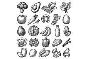 Healthy Food Ingredients Icons, an Object Graphic by RT Studio