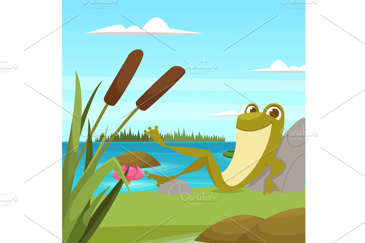 Lazy frog. cartoon amphibian relax, an Animal Illustration by Onyx