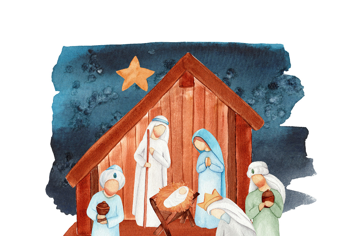 Watercolor Nativity Christmas, an Illustration by s.yanyeva (Photo 5 of 5)