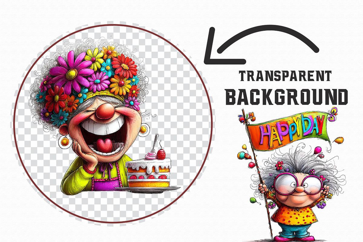 Quirky Birthday old woman clipart, an Illustration by Libby Wishes (Photo 5 of 7)