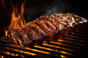 BBQ marinated meat on the grill, a Food & Drink Photo by AlyaAnd