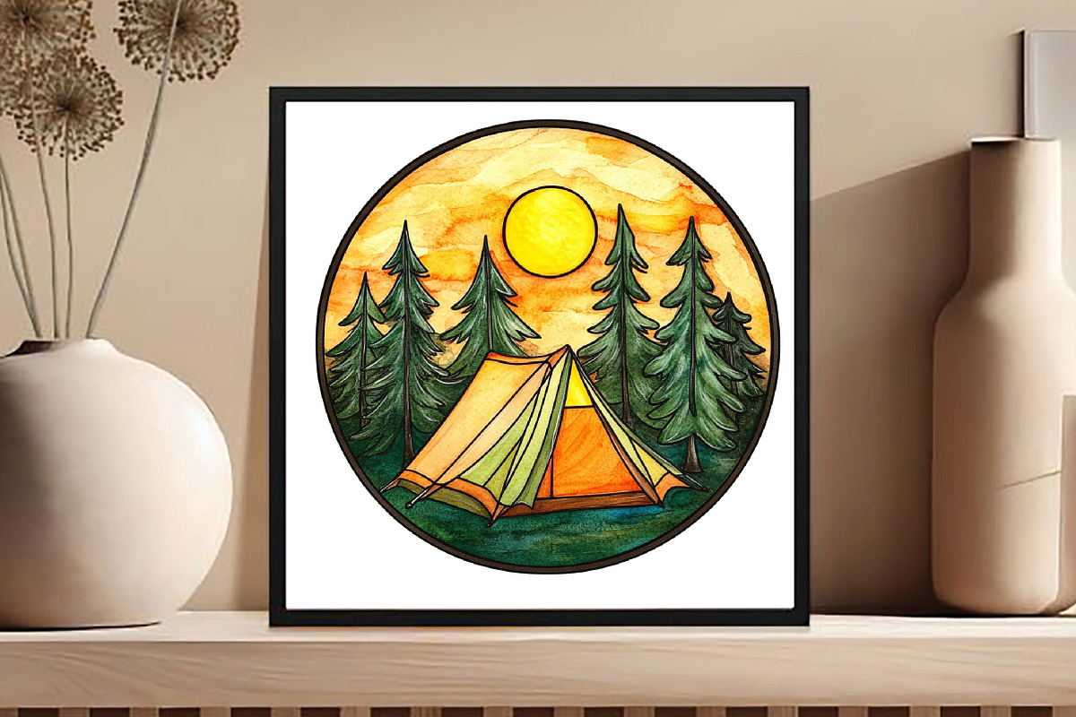 Round Stained Glass Summer Clipart2, an Illustration by DreamCafeArt (Photo 2 of 7)