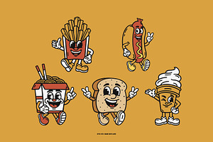 Food Cartoon Character Mascot Retro