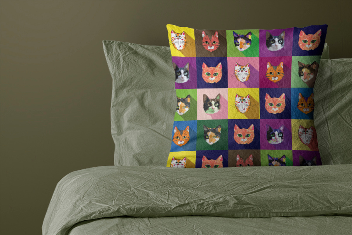 Cat faces in colored squares, an Animal Illustration by ОльгаМороз (Photo 3 of 3)