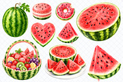 Watermelon Vibes Watercolor Clipart, a Food Illustration by Whimsy Brush Studio (Thumbnail 2 of 8)