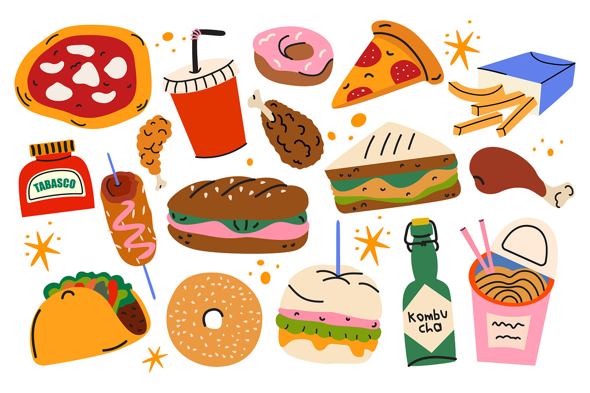 Fast Food Vector Elements, a Food Illustration by Luamor (Photo 2 of 9)