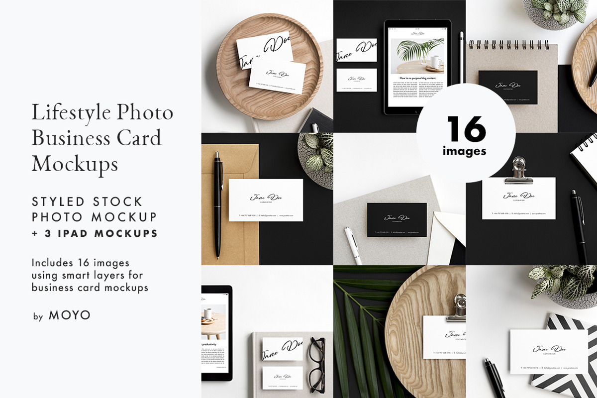Business Card & iPad Photo Mockups, a Books & Magazine Mockup by Moyo Studio (Photo 1 of 8)