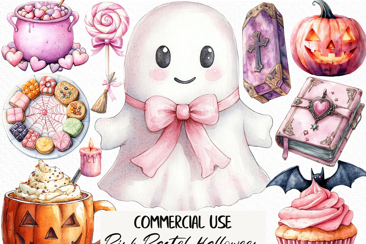 Pink Pastel Halloween Clipart, an Illustration by Craft Nest (Photo 1 of 6)