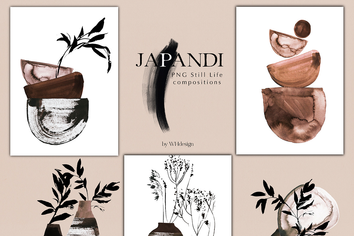 Japandi Abstract Watercolor Clip Art, a Decorative Illustration by whiteheartdesign (Photo 2 of 24)