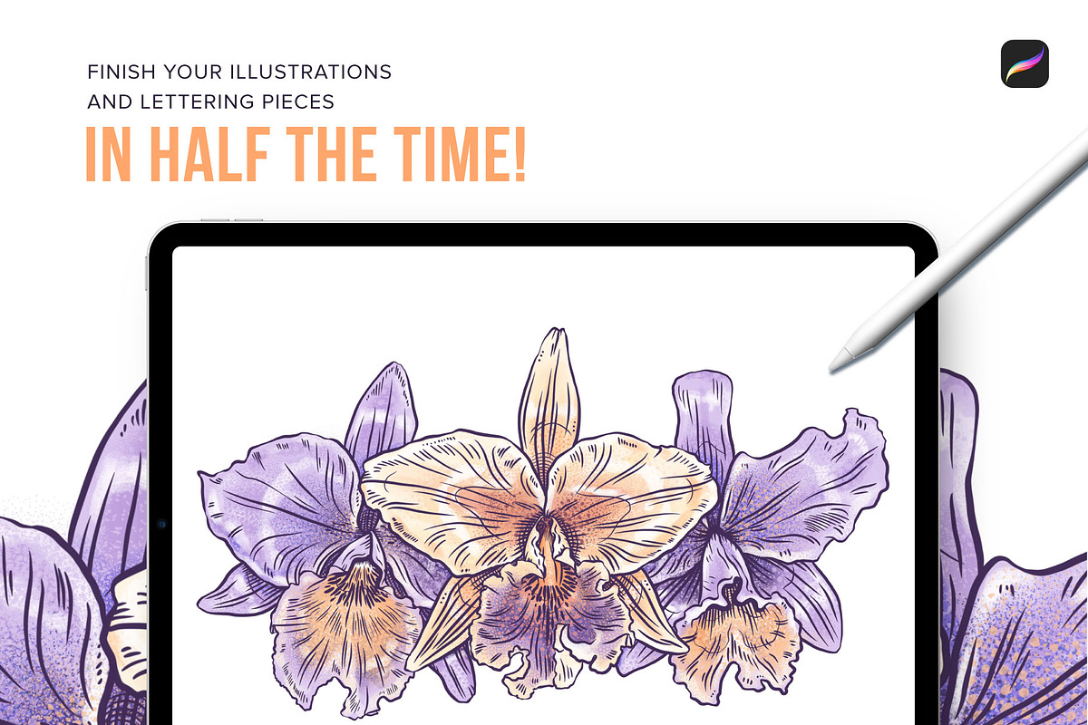 70 Flower Stamps for Procreate, a Brush Add-On by Riveros Illustration (Photo 13 of 13)