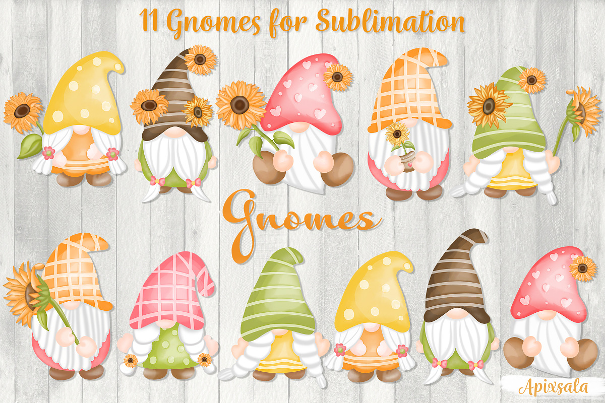 Gnome-Sunflower Watercolor, a Decorative Illustration by Apixsala (Photo 3 of 7)