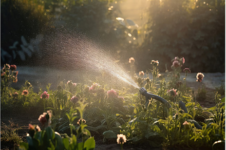 Sprinkles garden watering. Generate, a Nature Photo by Ylivdesign