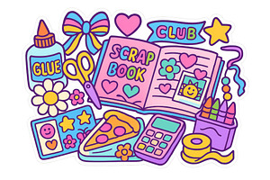 Scrapbook supplies in colorful maxim, an Illustration by Dvoevnore photos