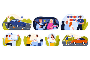 Car driving school set, basic, an Education Illustration by Flashvector
