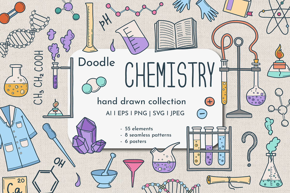Chemistry Hand drawn Doodle Set, an Education Illustration by KathrineWatercolor (Photo 1 of 6)