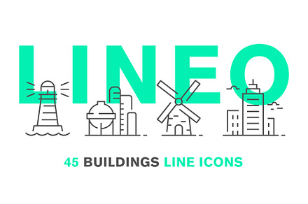 LINEO - 45 BUILDINGS ICONS, an Outline Icon by sharpnose