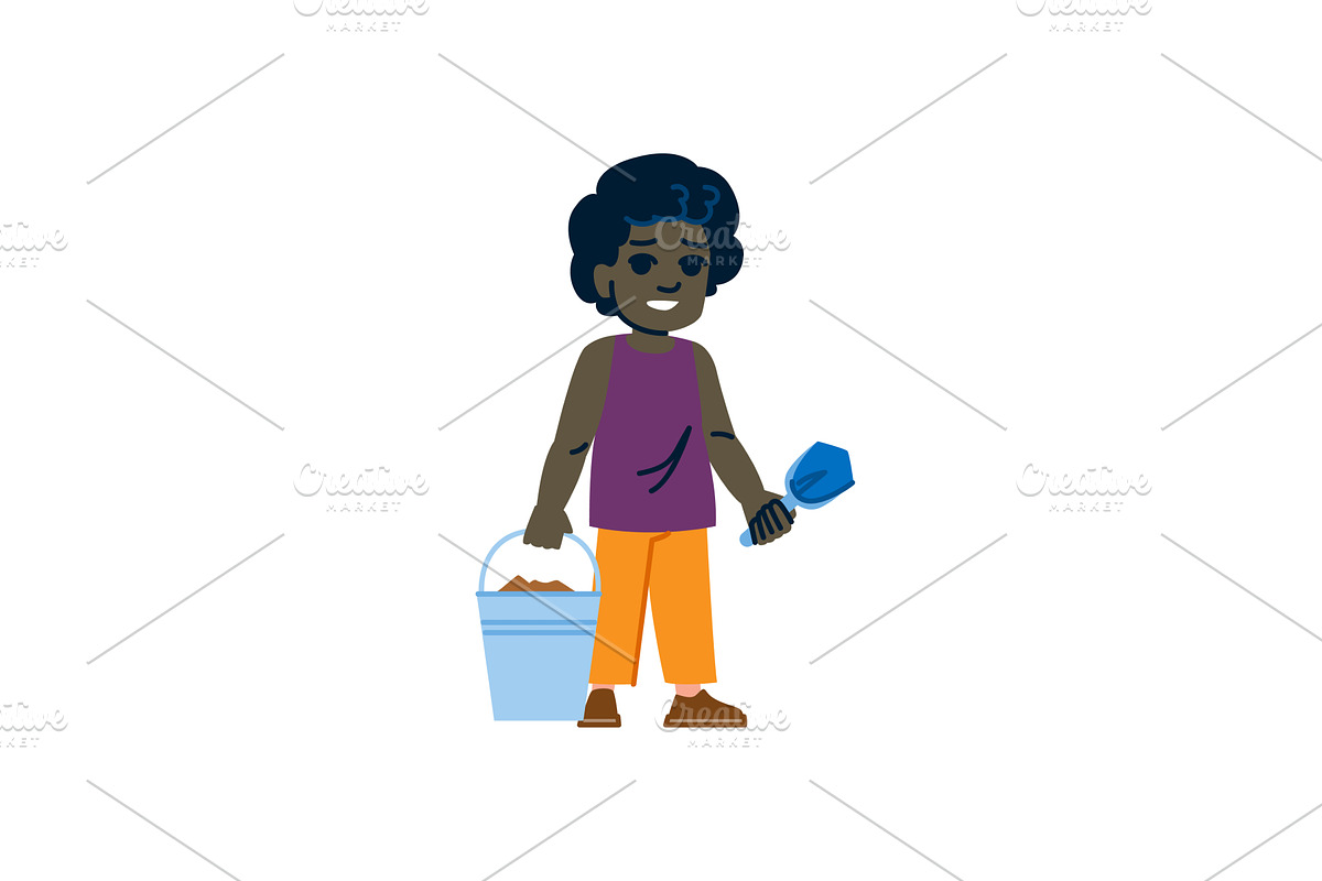 Smiling boy holding bucket and, an Object Illustration by pikepicture