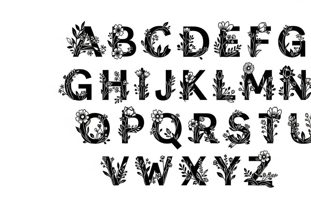 Beautiful flower alphabet set floral, an Illustration by Amazin_art (Photo 18 of 31)