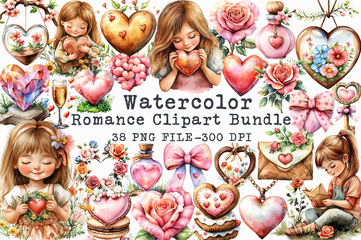 Watercolor Romance Clipart Bundle, an Illustration by Libby Wishes (Photo 1 of 7)
